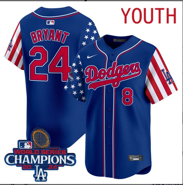 Youth MLB Los Angeles Dodgers 24 Bryant American Style blue 2024 World Series Champions Limited Jersey